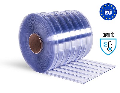 Rollo Lama PVC Flexible (50 metros lineales) 300x3mm Nervado Gran Fr&iacute;o Transparente Azulado